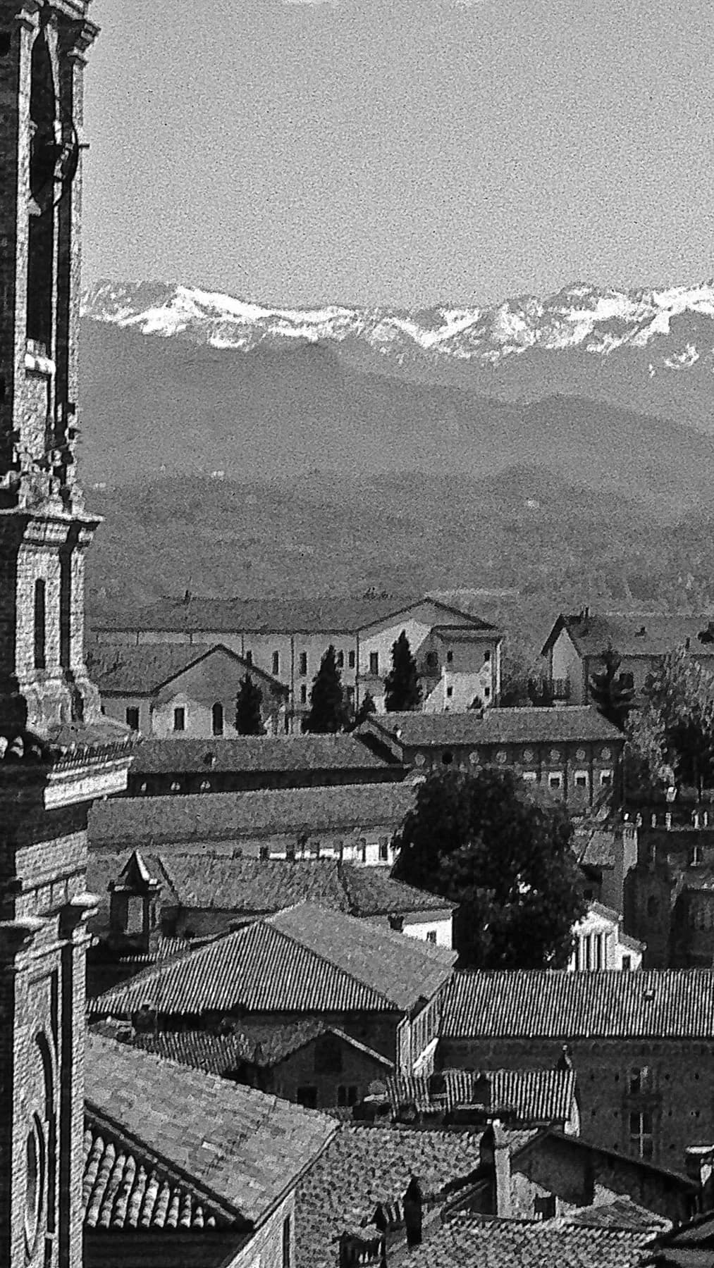 Black and white view of Mondovì, Italy